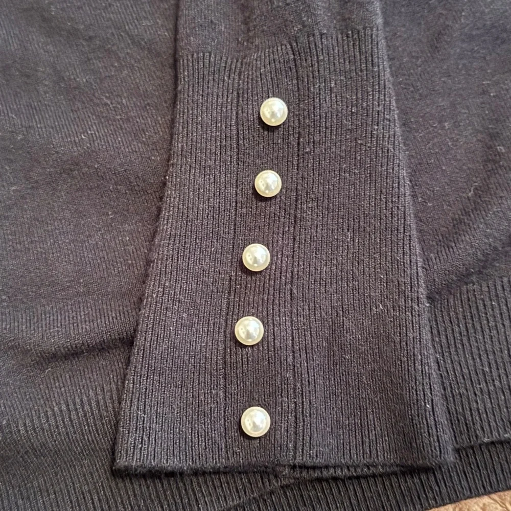 Black Crew Neck Long Sleeve Sweater with Pearl Button Cuffs M Whimsigoth Office
